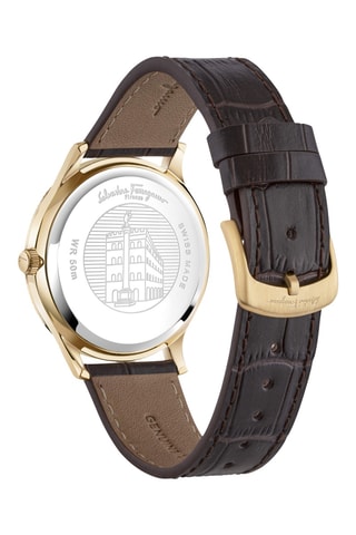 Montre à quartz en cuir de veau - Marron et doré