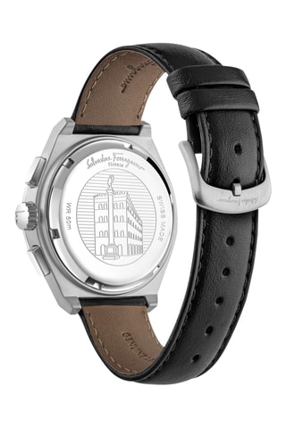 Montre à quartz en cuir - Chronographe - Noir et argenté