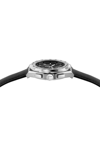Montre à quartz en cuir - Chronographe - Noir et argenté