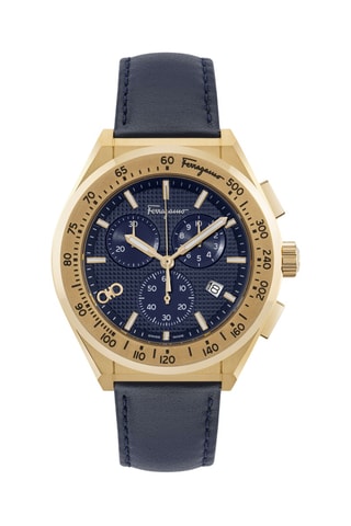 Montre à quartz en cuir - Chronographe - Bleu et doré