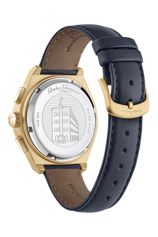 Montre à quartz en cuir - Chronographe - Bleu et doré