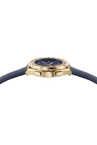 Montre à quartz en cuir - Chronographe - Bleu et doré