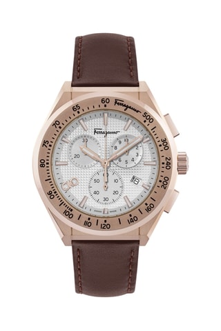 Montre à quartz en cuir - Chronographe - Marron et doré rose