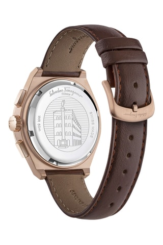 Montre à quartz en cuir - Chronographe - Marron et doré rose
