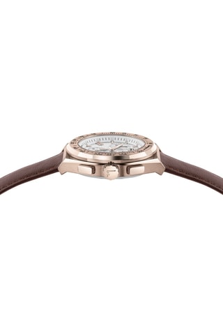 Montre à quartz en cuir - Chronographe - Marron et doré rose
