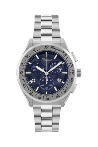 Montre à quartz en acier - Chronographe - Argenté et bleu