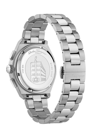 Montre à quartz en acier - Chronographe - Argenté et bleu