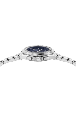 Montre à quartz en acier - Chronographe - Argenté et bleu