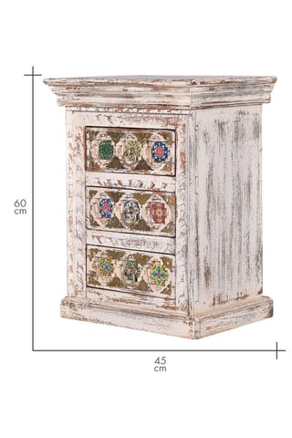 Table d'appoint 3 tiroirs en bois de manguier - 45 x 60 x 35 cm