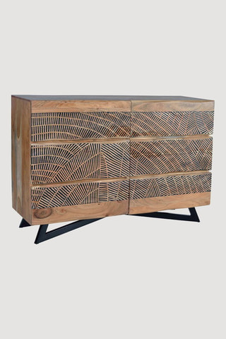 Commode 6 tiroirs - Naturel et noir - Structure en acacia - 125 x 86 x 40 cm
