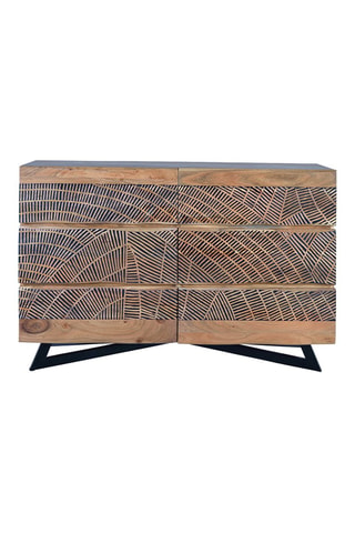 Commode 6 tiroirs - Naturel et noir - Structure en acacia - 125 x 86 x 40 cm