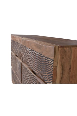 Commode 6 tiroirs - Naturel et noir - Structure en acacia - 125 x 86 x 40 cm