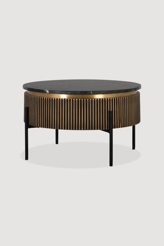 Table basse en manguier, marbre et bronze - 70 x 42 x 70 cm