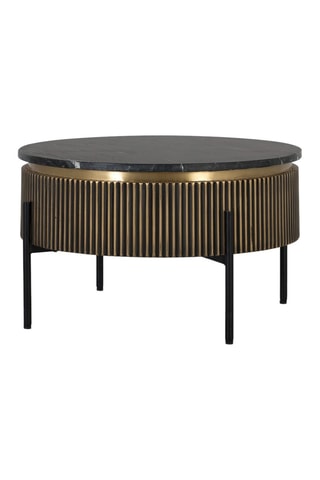 Table basse en manguier, marbre et bronze - 70 x 42 x 70 cm