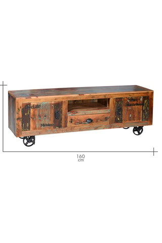 Meuble TV 2 portes en bois recyclé - 160 x 55 x 40 cm