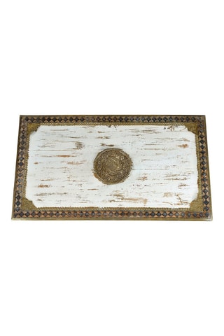 Table basse en manguier et bronze - 140 x 45 x 80 cm
