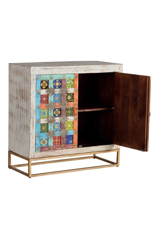 Buffet 2 portes en manguier et céramique - 90 x 90 x 40 cm