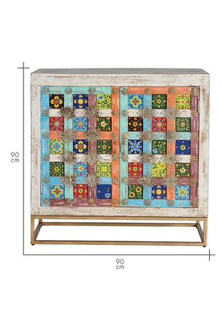 Buffet 2 portes en manguier et céramique - 90 x 90 x 40 cm