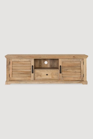 Meuble TV 2 portes  -  Naturel - 40 x 60 x 170 cm - Structure en bois de manguier