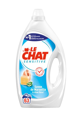 2 x Lessive Sensitive Savon de Marseille et Aloe Vera Le Chat - 63 lavages - 2,835 l