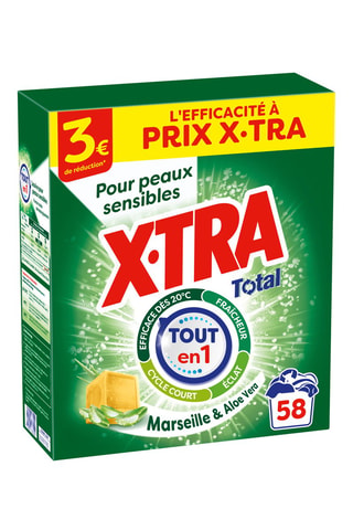 4 x Poudre XTra Total 4+1 Savon de Marseille et aloe vera - 2,9 kg - 58 lessives