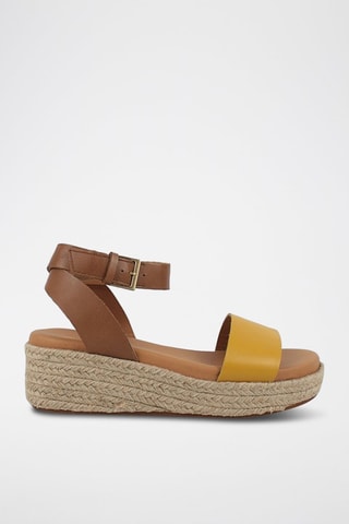 Sandales compensées en cuir Kimmei Ivy - Marron et moutarde