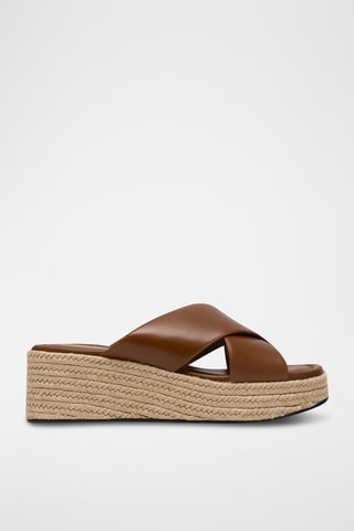 Mules compensées en cuir - Marron