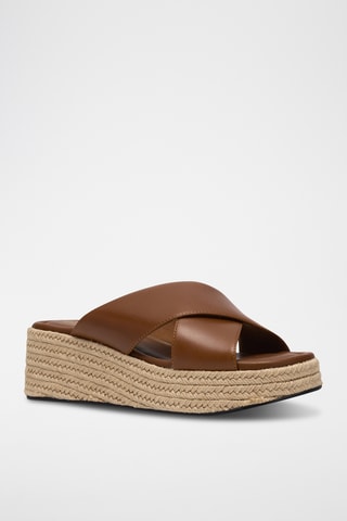 Mules compensées en cuir - Marron