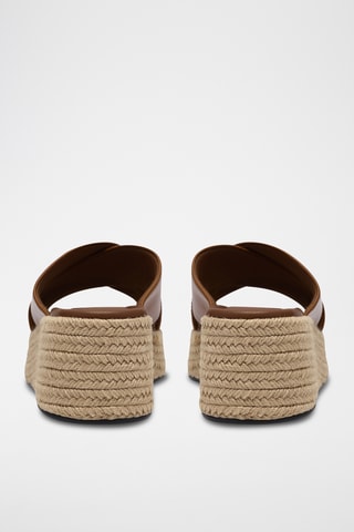 Mules compensées en cuir - Marron