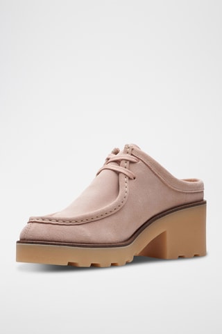 Mules à talons en nubuck Wallablock - Rose poudré
