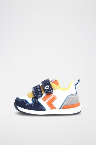 Baskets en cuir Hack - Blanc, bleu et orange