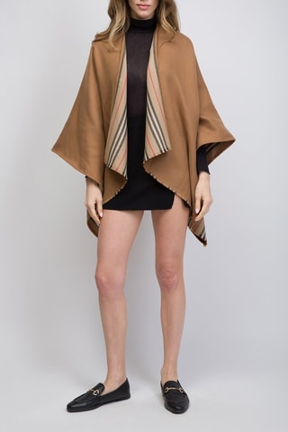 Poncho en laine Icon Stripe Solid - Marron