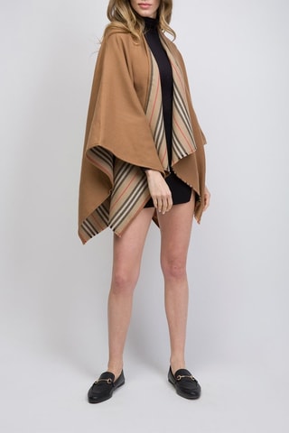 Poncho en laine Icon Stripe Solid - Marron