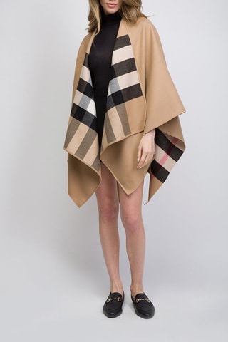 Poncho en laine Reversible Check - Marron