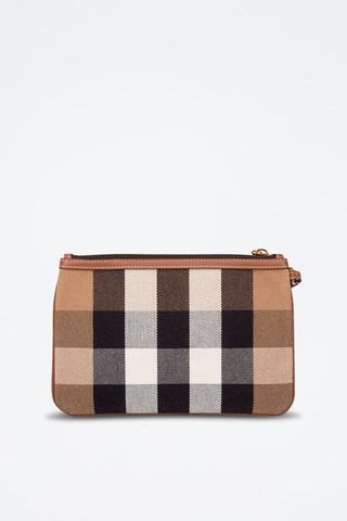 Pochette en cuir New Peyton Check - Blanc, noir et rouge