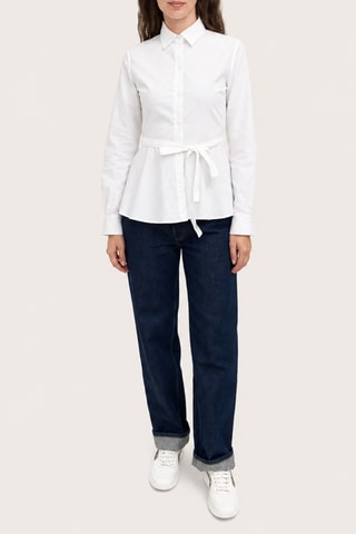Chemisier Belted Check Trim - Blanc