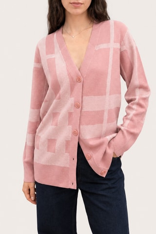 Gilet en laine mérinos et soie Check - Rose