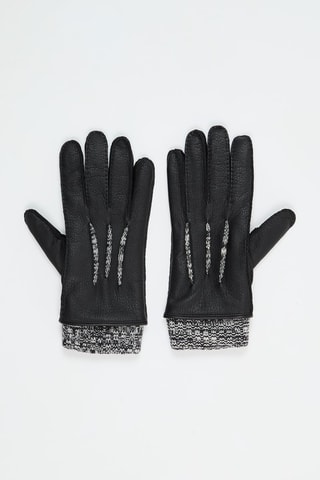 Gants en cuir et laine - Noir et blanc