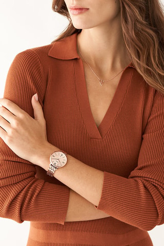 Cofanetto orologio al quarzo in acciaio, collana e orecchini- Dorato rosa
