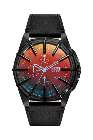 Orologio al quarzo in pelle - Cronografo - Nero e rosso