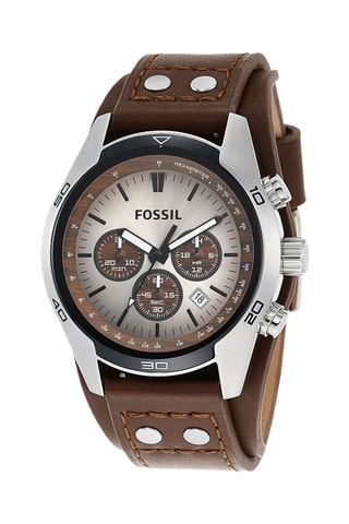 Orologio al quarzo in pelle - Cronografo - Marrone e argentato 