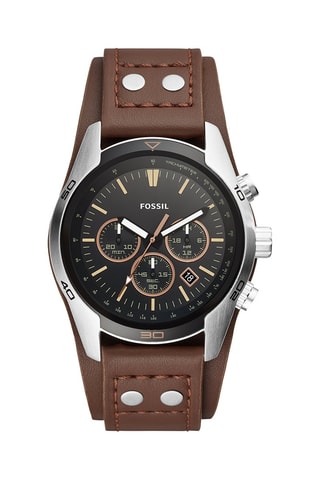 Orologio al quarzo in pelle - Cronografo - Marrone e argentato 