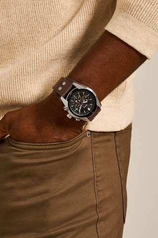 Orologio al quarzo in pelle - Cronografo - Marrone e argentato 