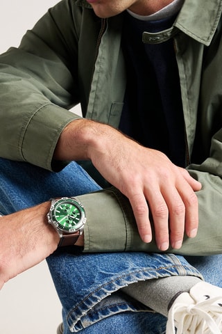 Orologio al quarzo in pelle - Cronografo - Marrone e argentato