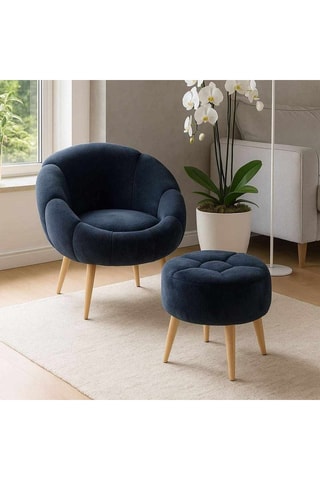 Fauteuil et pouf Lida - Anthracite - En tissu bouclette