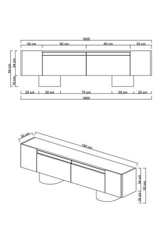 Meuble TV 2 abattants - 180 x 50 x 30 cm