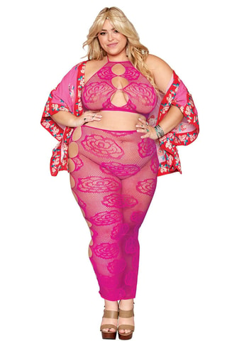 Brassière et jupe fourreau taille haute - Fuchsia