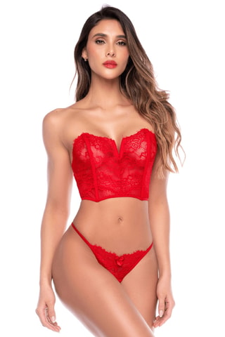 Corset bustier et string - Rouge