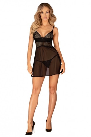 Nuisette ampliforme et string - Noir