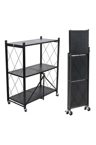 Etagère pliable à roulettes 3 niveaux - 71 x 89 x 34 cm